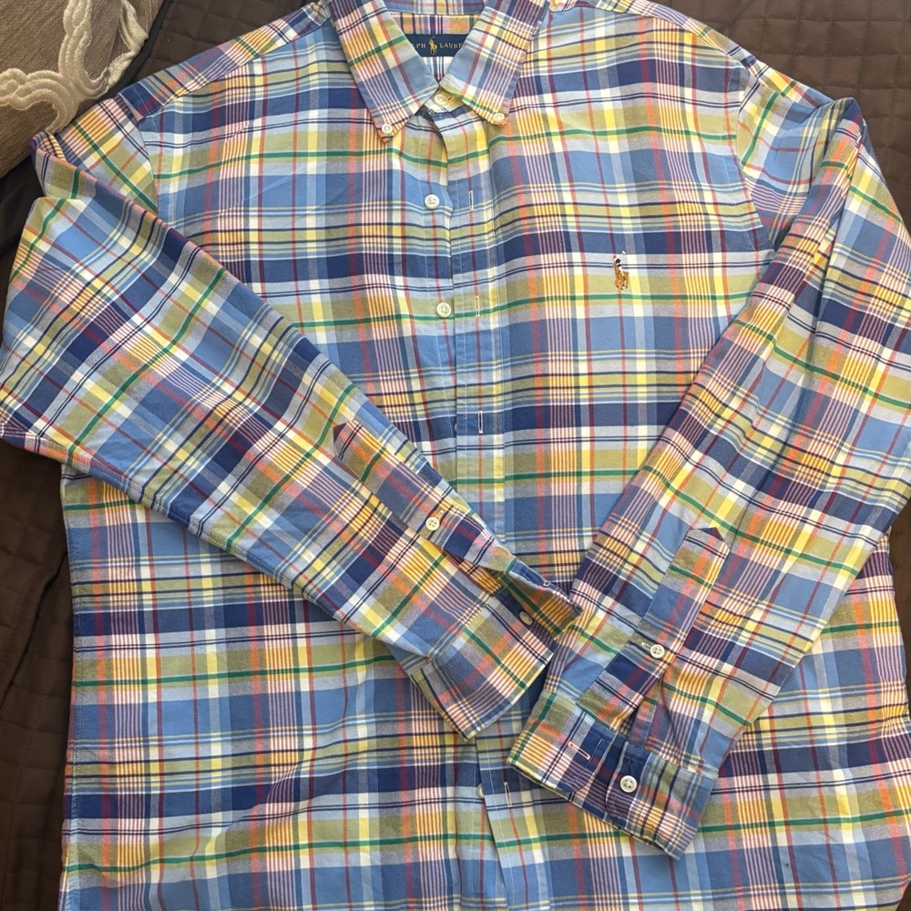 Ralph Lauren Blue and Yellow Casual Button Down Shirt